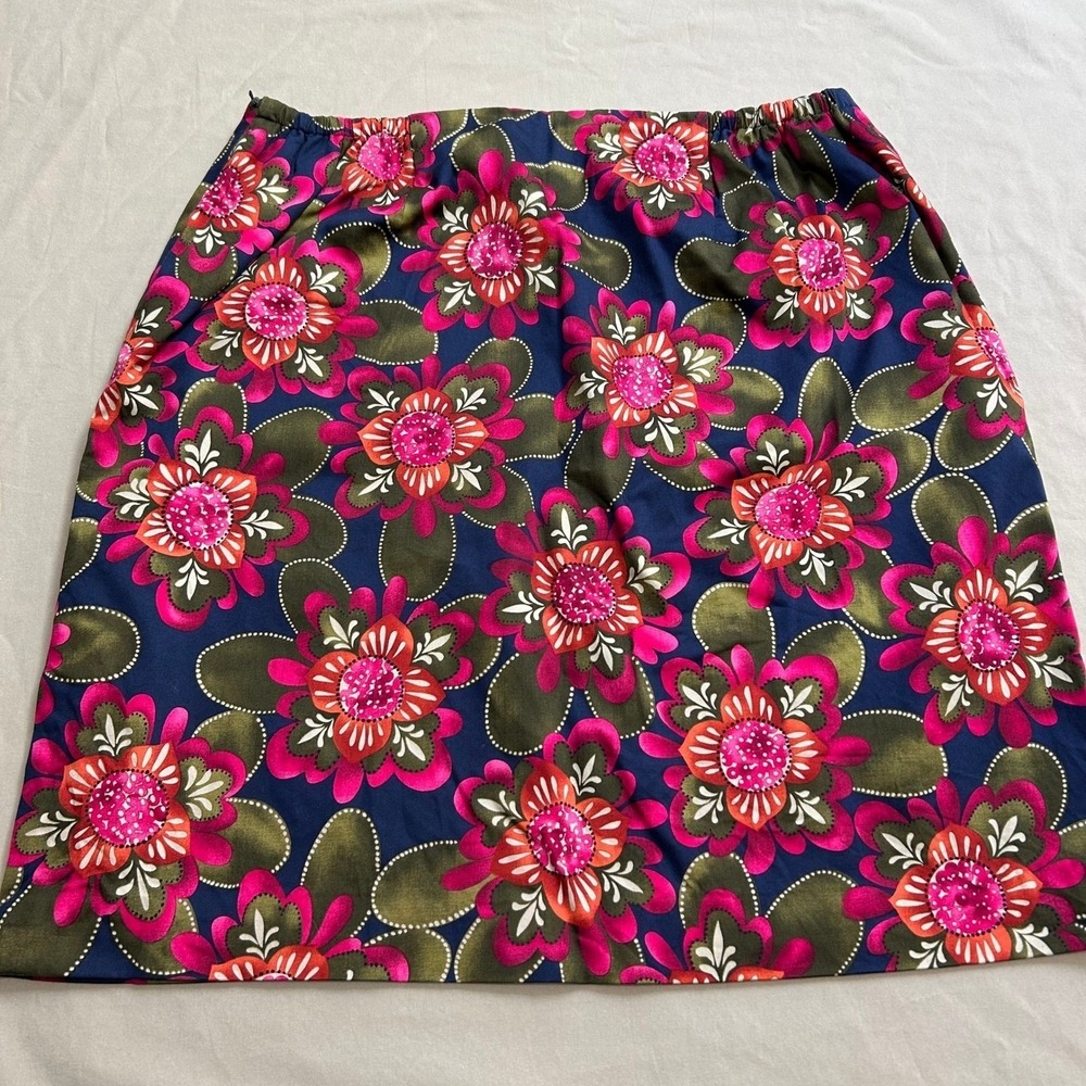 Talbots Floral Skirt Women 18WP Navy Pink Cotton Stretch A-Line Retro Mod Petite